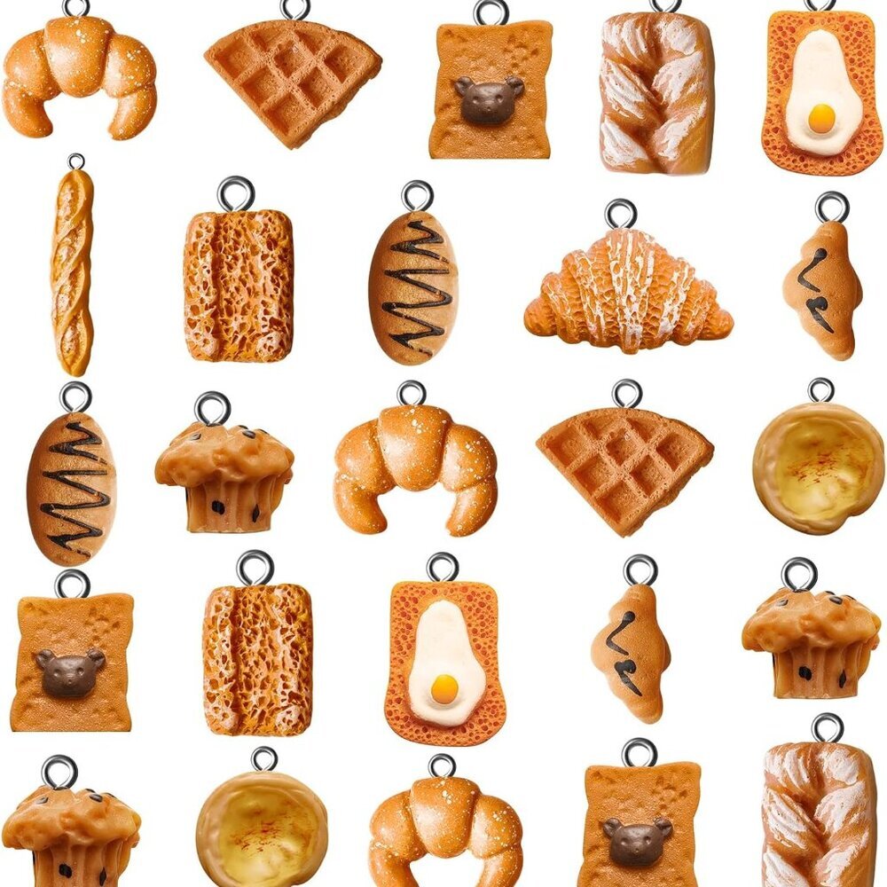 60-piece Handmade Simulation Bread Toast Charms - Resin Pendants for DIY Jewelry